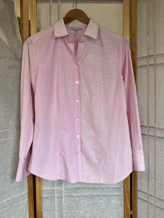 Hinson Wu Tops - Hinson Wu Womens Size 8 Pink Striped /Pink Solid Long Sleeve Button Oxford Shirt